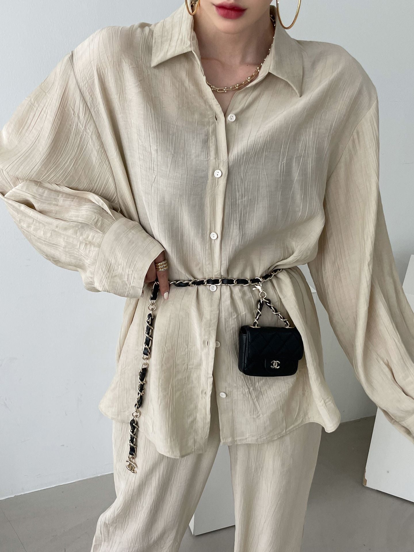 Aura Wrinkle Rayon Overfit Pad Shirts - K-FASHION