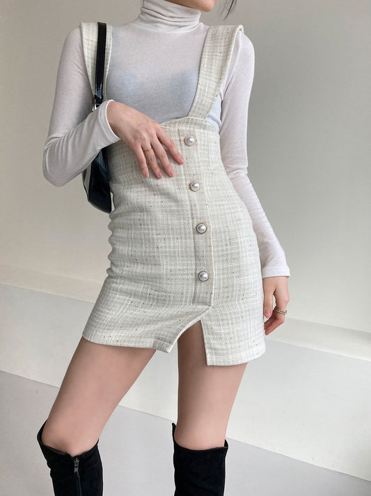 Foil Tweed Suspenders Overall - K-FASHION