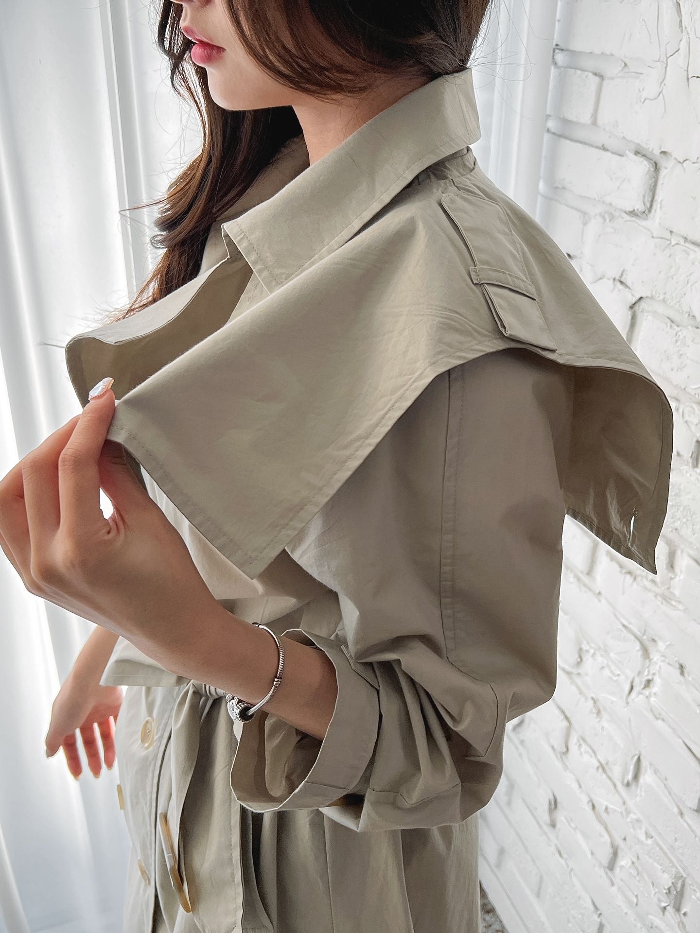 Barrel Detachable Shoulder Cotton Trench Coat - K-FASHION