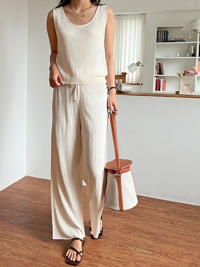 Summer Linen top and pants set Ivory