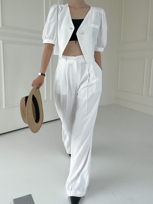 Summer Wave Pintuck Linen Wide Slacks