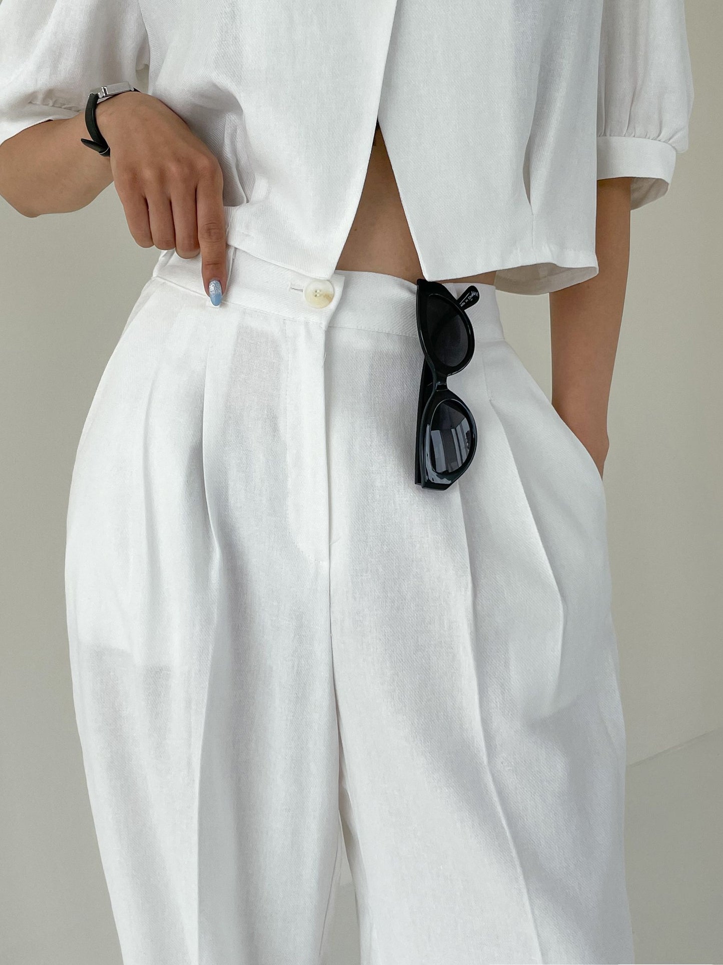 Summer Wave Pintuck Linen Wide Slacks