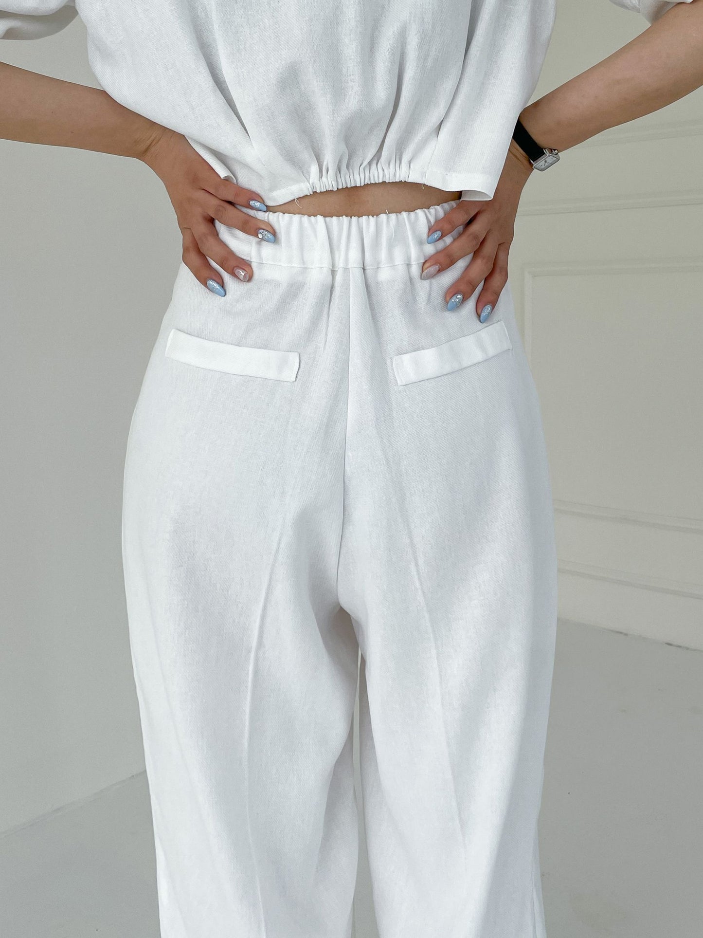 Summer Wave Pintuck Linen Wide Slacks