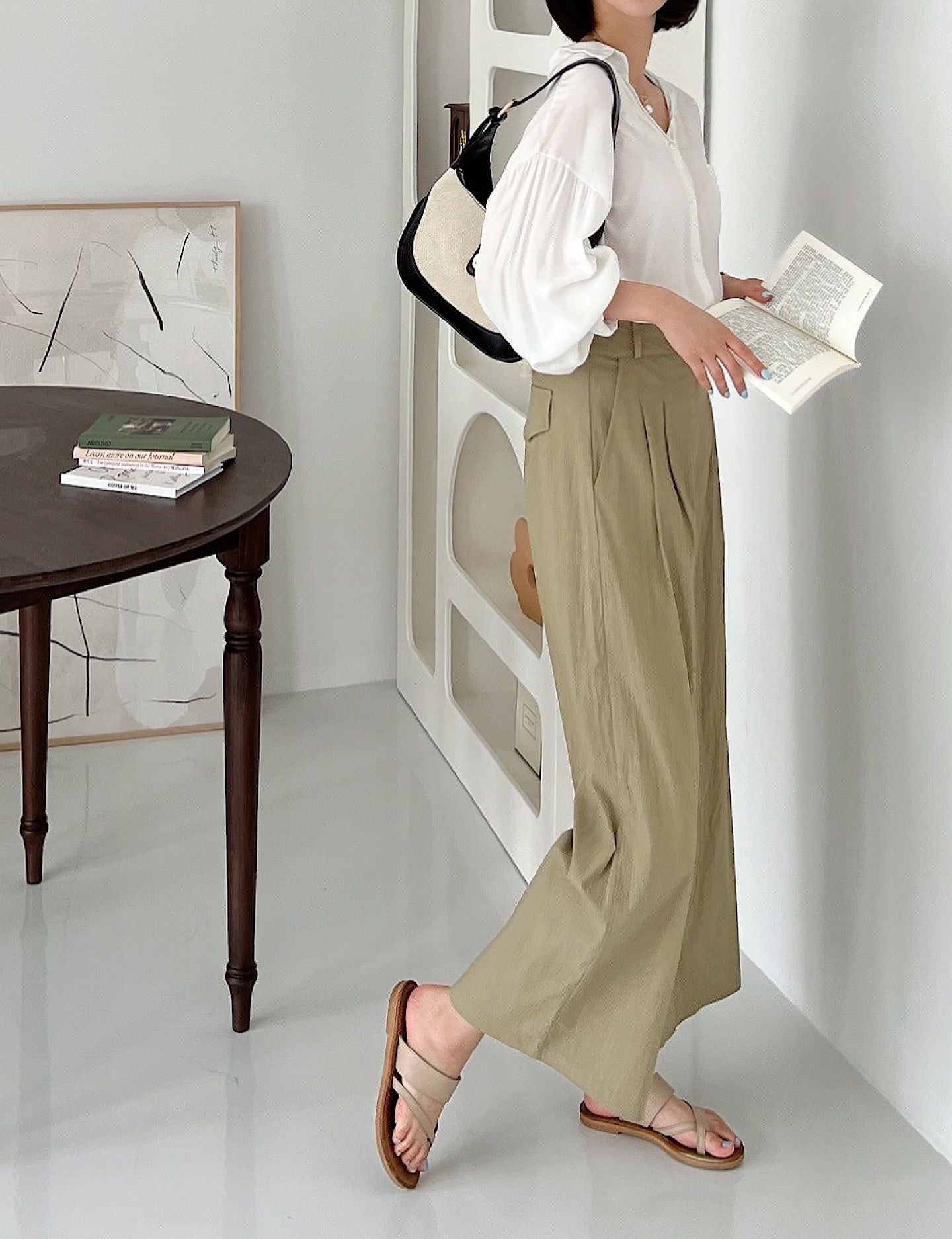 Two Button Point Wide Slacks Pants