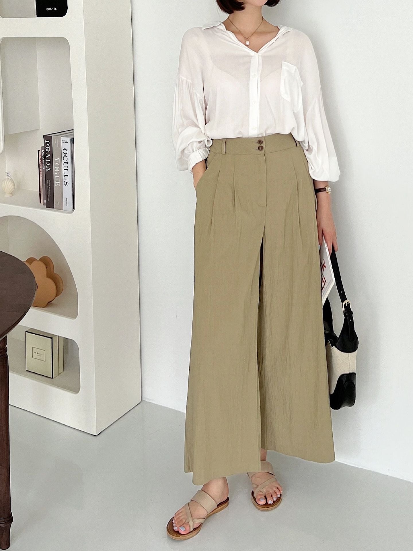 Two Button Point Wide Slacks Pants