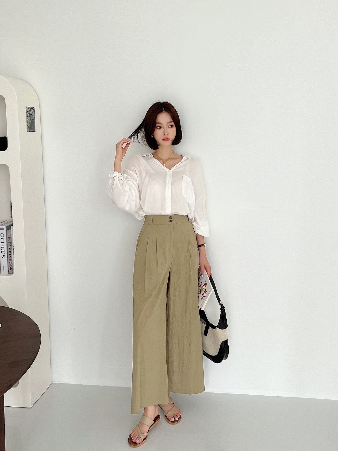 Two Button Point Wide Slacks Pants