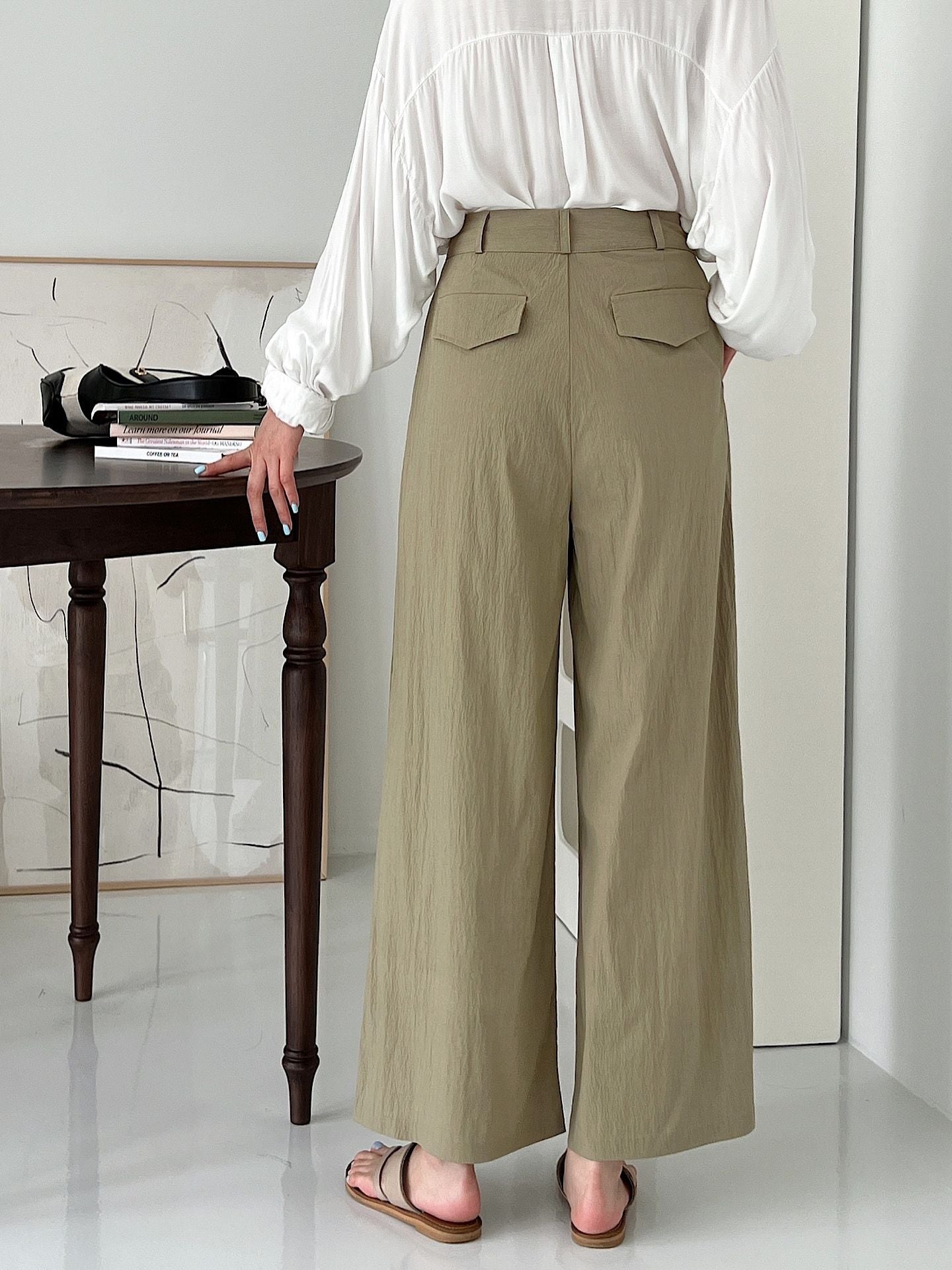 Two Button Point Wide Slacks Pants