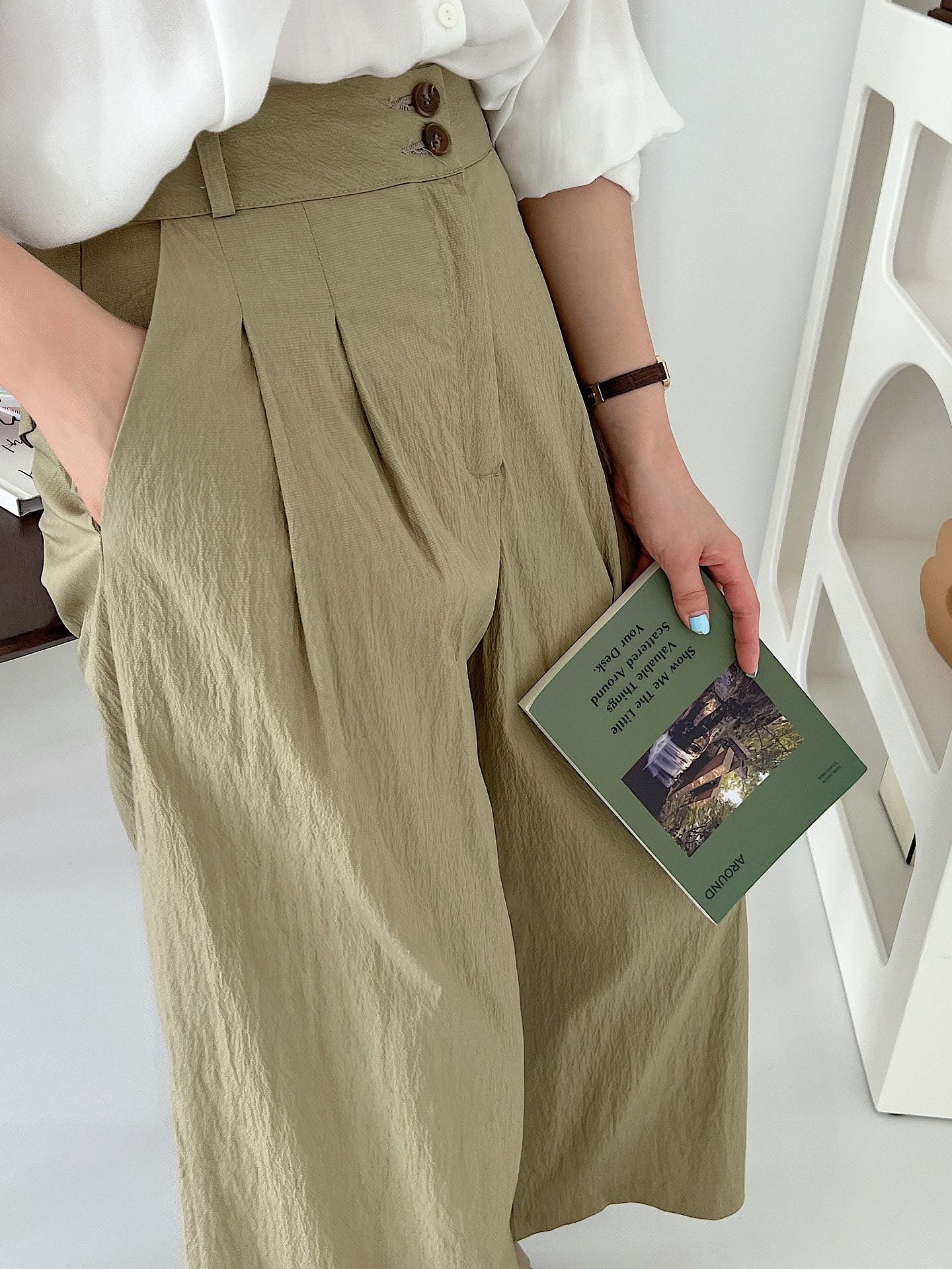 Two Button Point Wide Slacks Pants